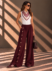 The Icon Button Pants - Burgundy