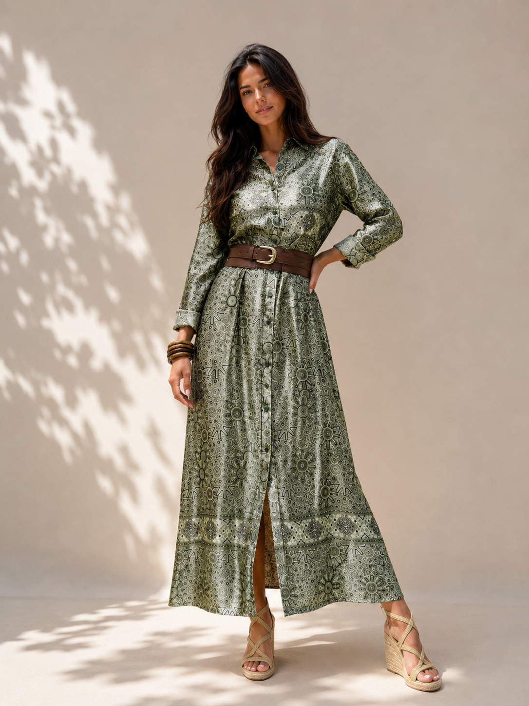Green Satin Shirt Dress (Without belt)