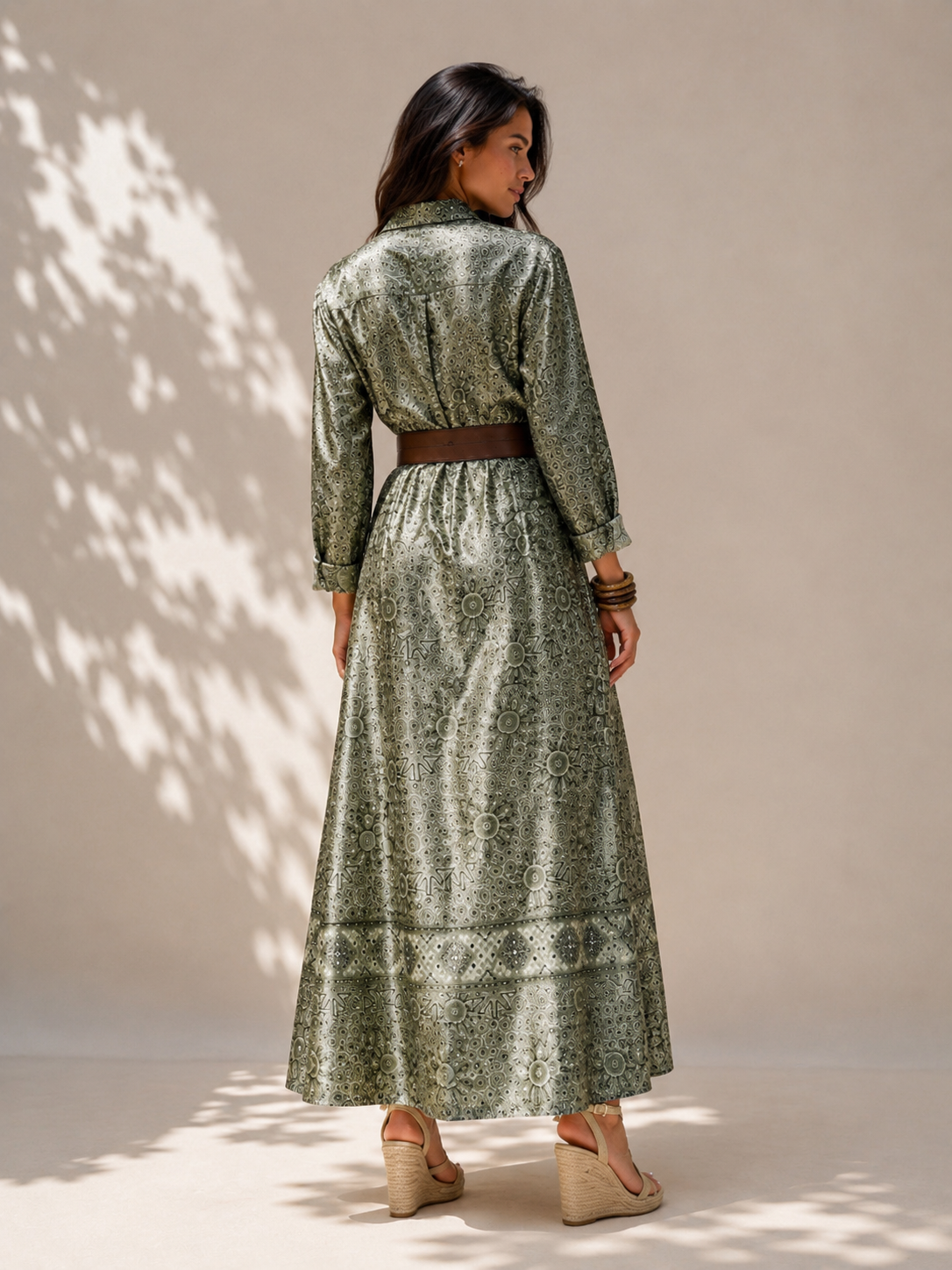Green Satin Shirt Dress (Without belt)