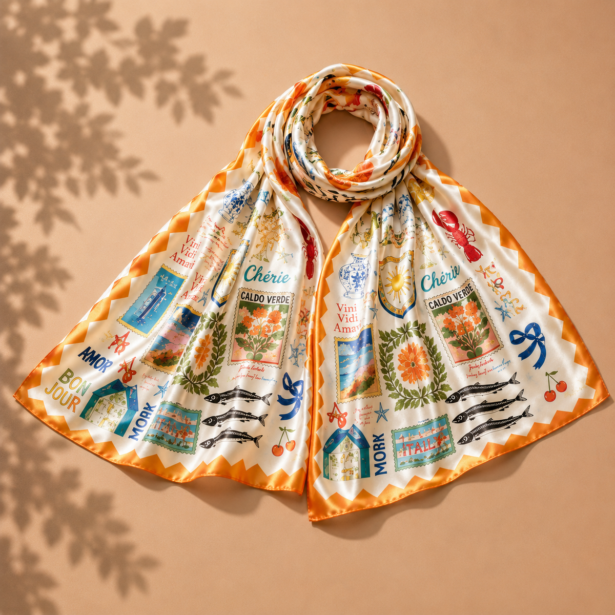 Postcard Silky Scarf (Rectangular)