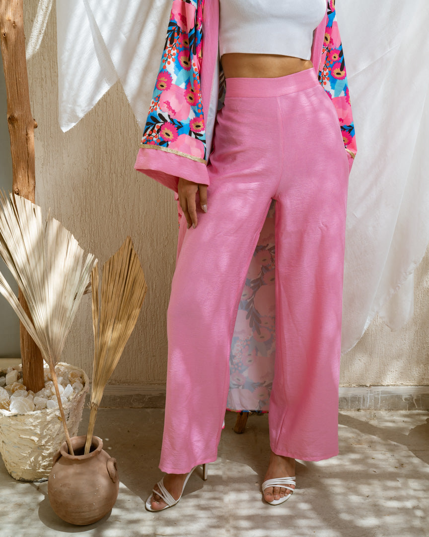 Pink Floral Kimono Set