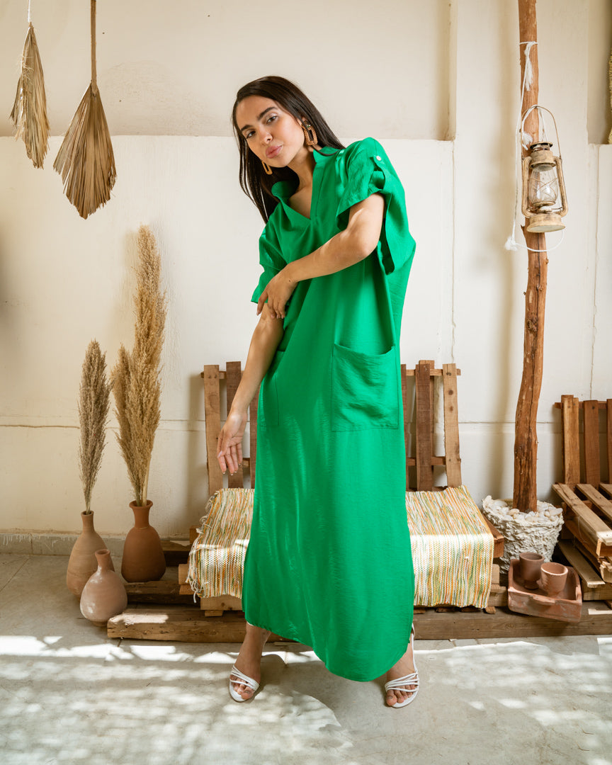 Green Linen Medi Dress