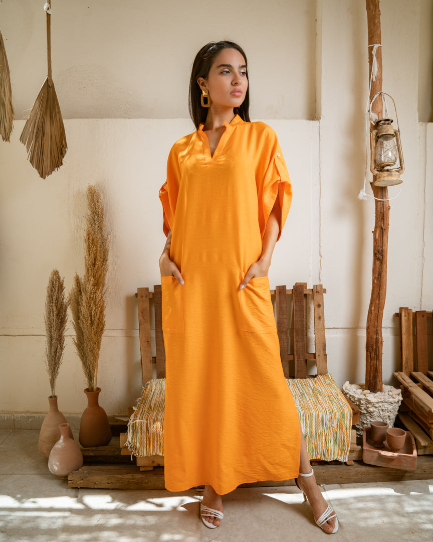 Orange Linen Medi Dress