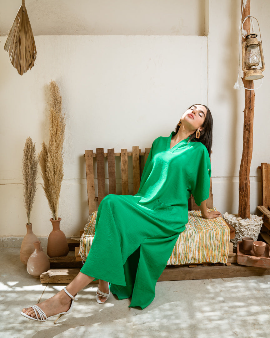 Green Linen Medi Dress