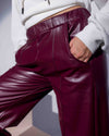 Wide leg leather pants - Burgundy