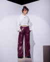 Wide leg leather pants - Burgundy