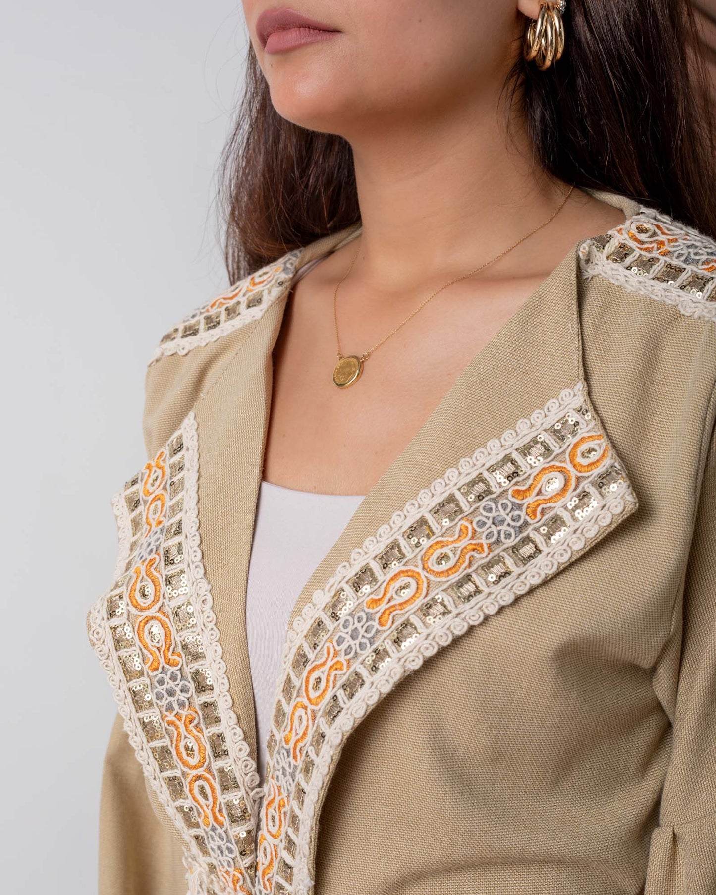 Beige Wide Collar Kaftan