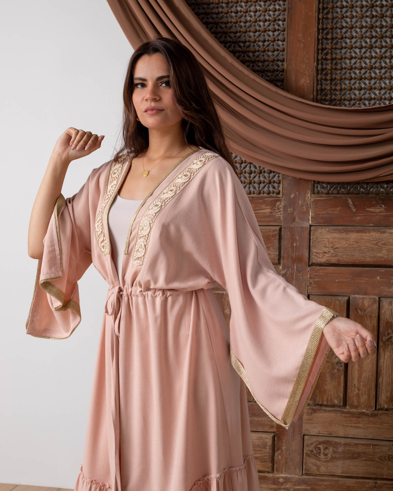 Drawstring Nude Kaftan