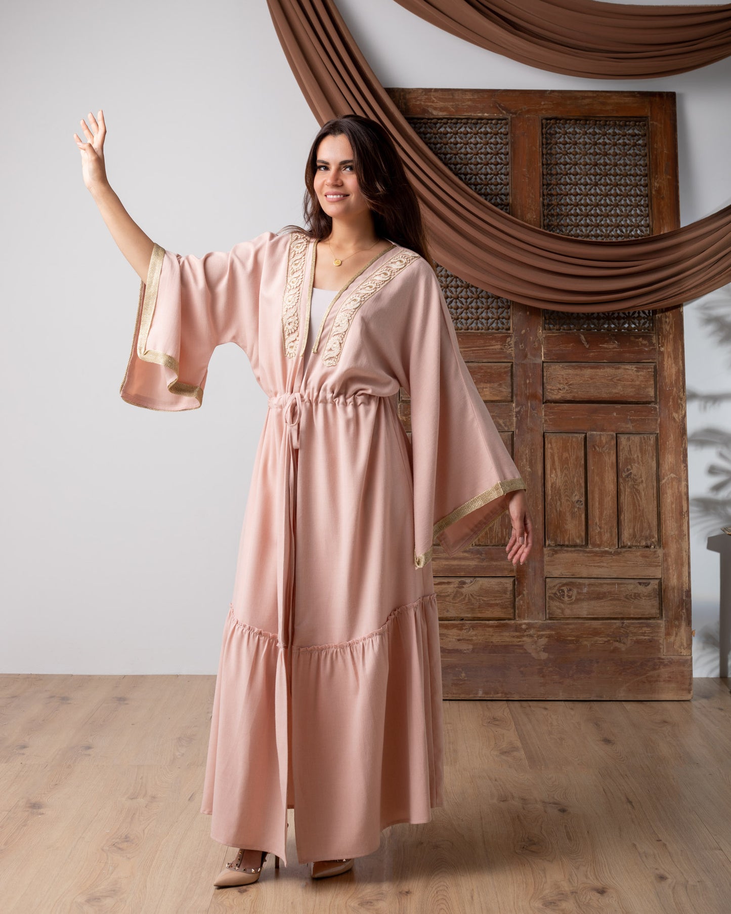 Drawstring Nude Kaftan