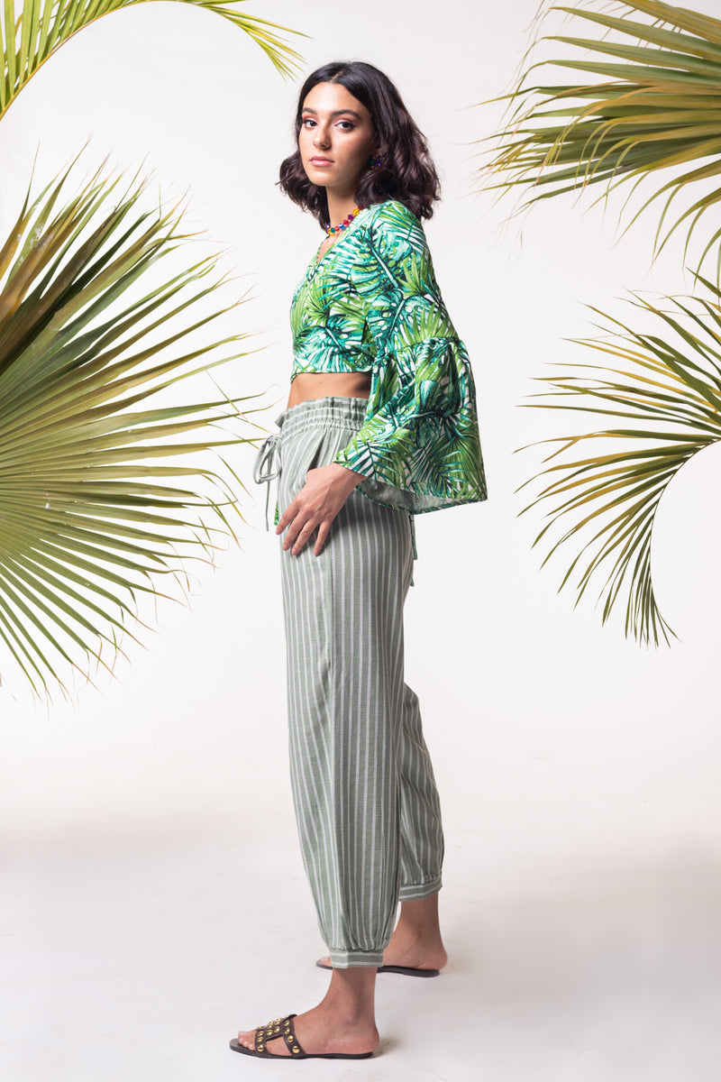 Green Leaves Envelope Crop Top
