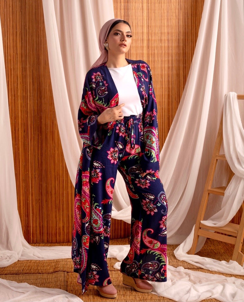 Navy Maxi Kimono Set