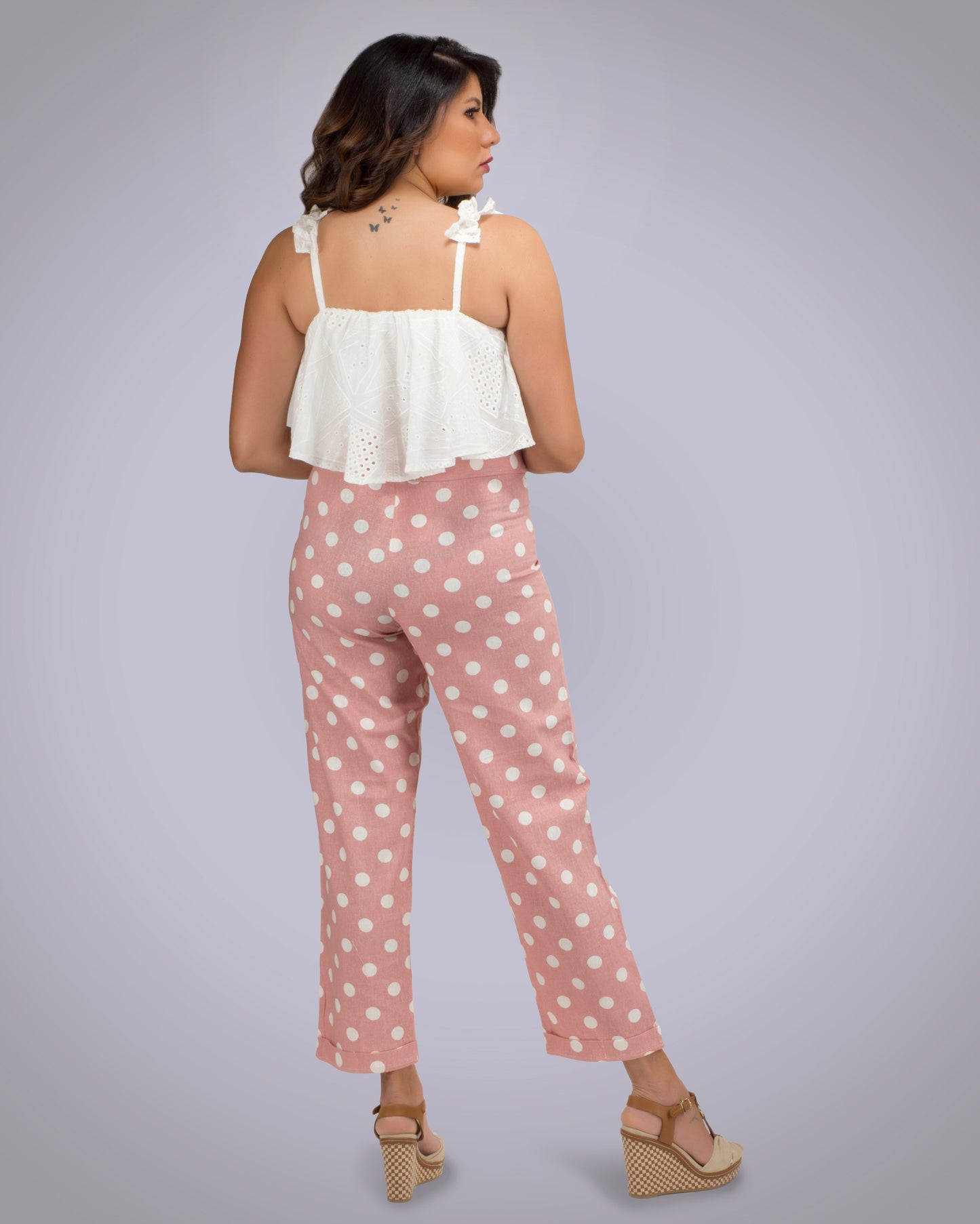 Pink Polka Dots Linen Pants