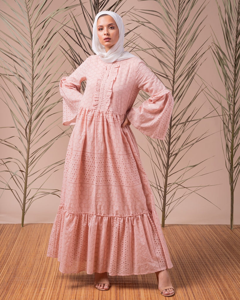 Nude Pink Waikiki Embroidery Dress