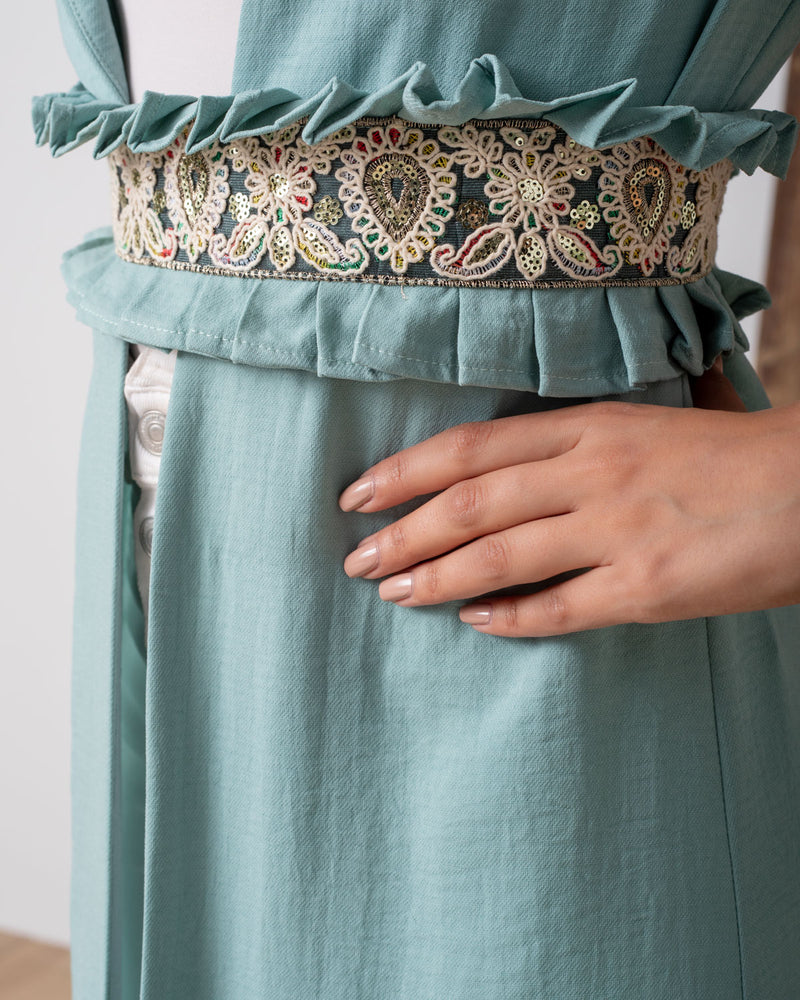Pleated Belt Short Sleeves Kaftan