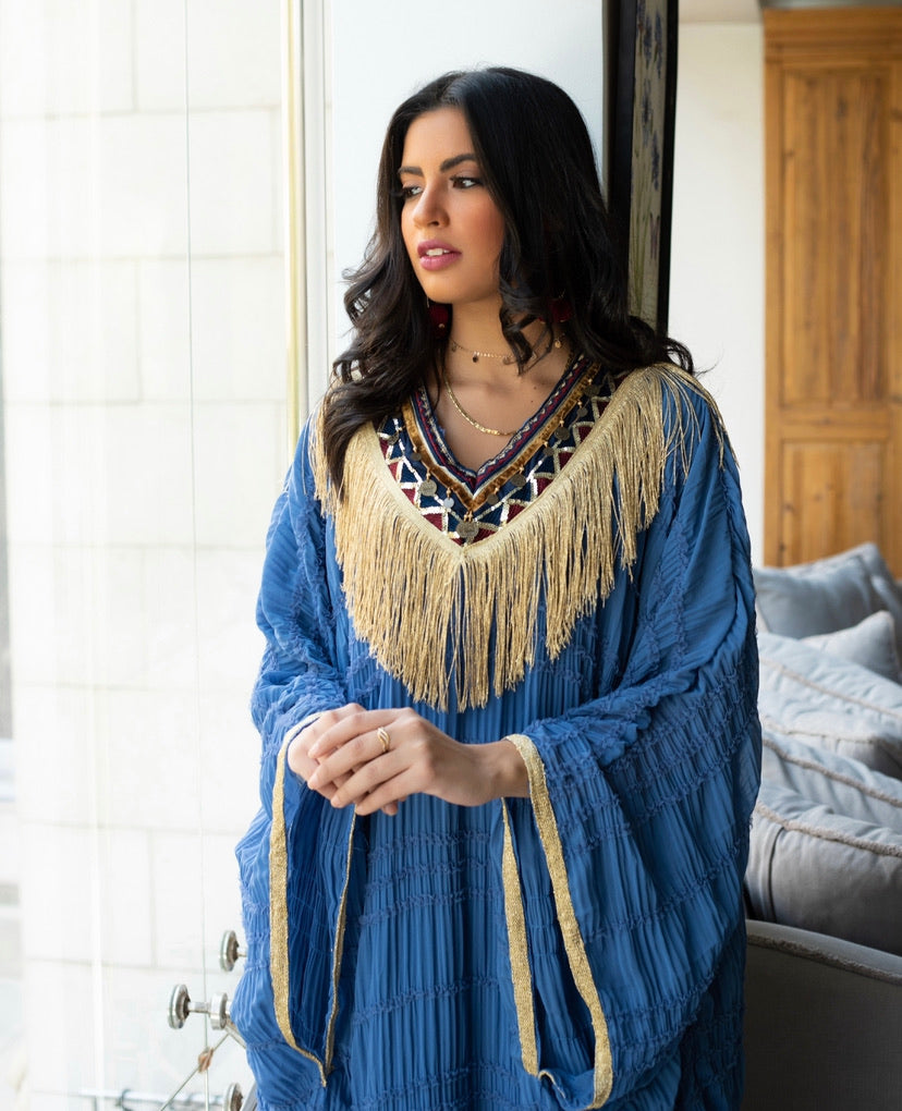 Blue Plysee Bedouin Kaftan