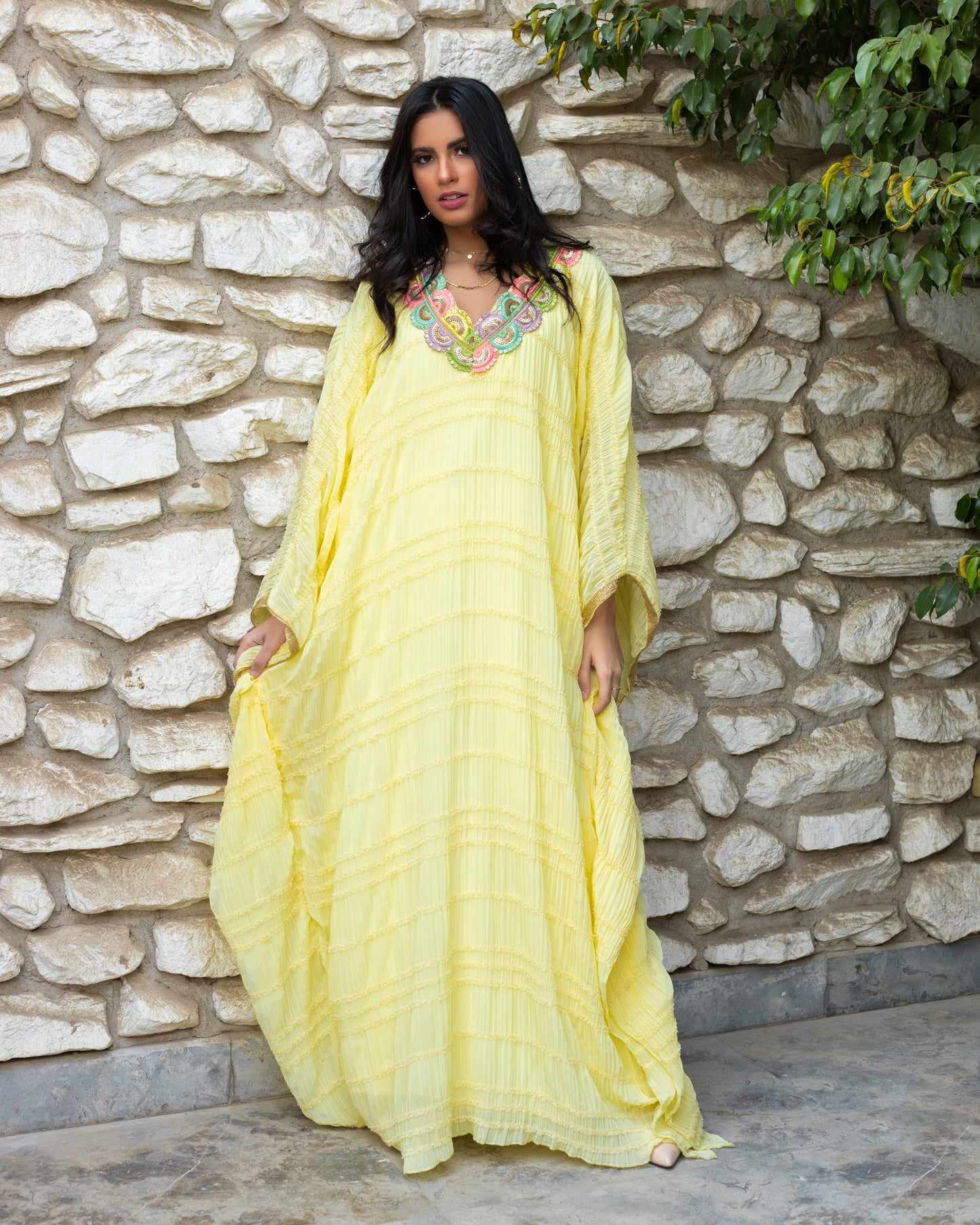 Yellow Plysee Bedouin Kaftan