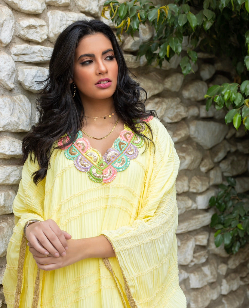 Yellow Plysee Bedouin Kaftan