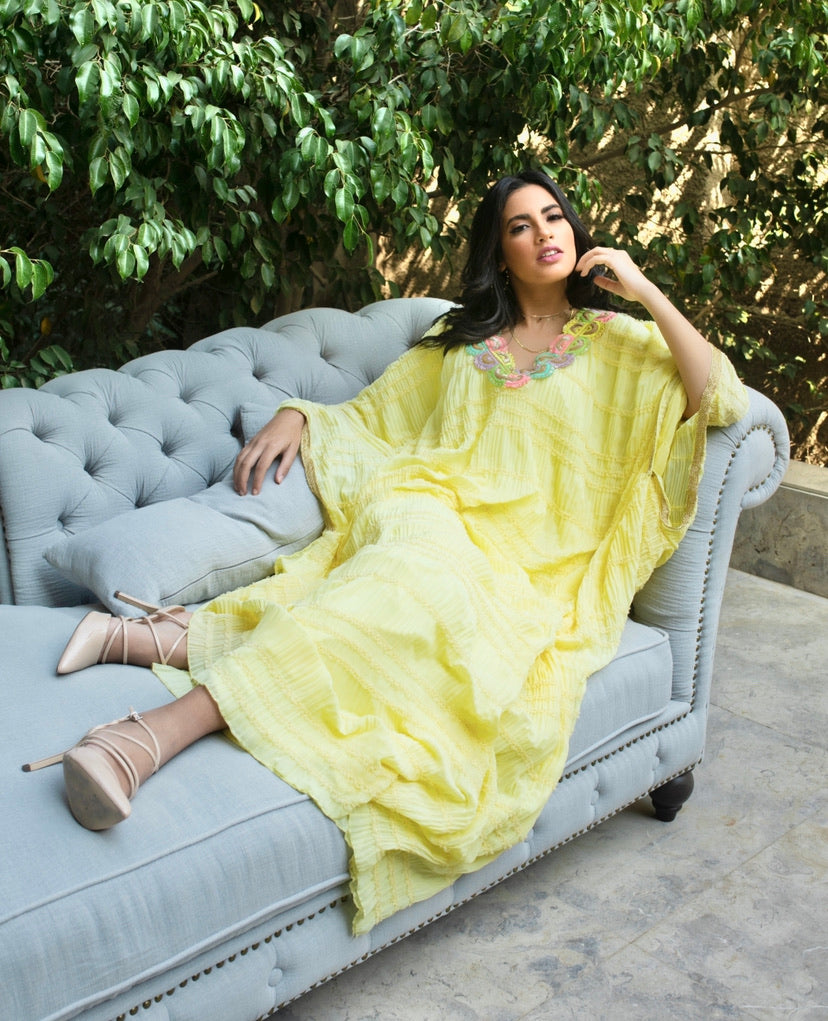 Yellow Plysee Bedouin Kaftan