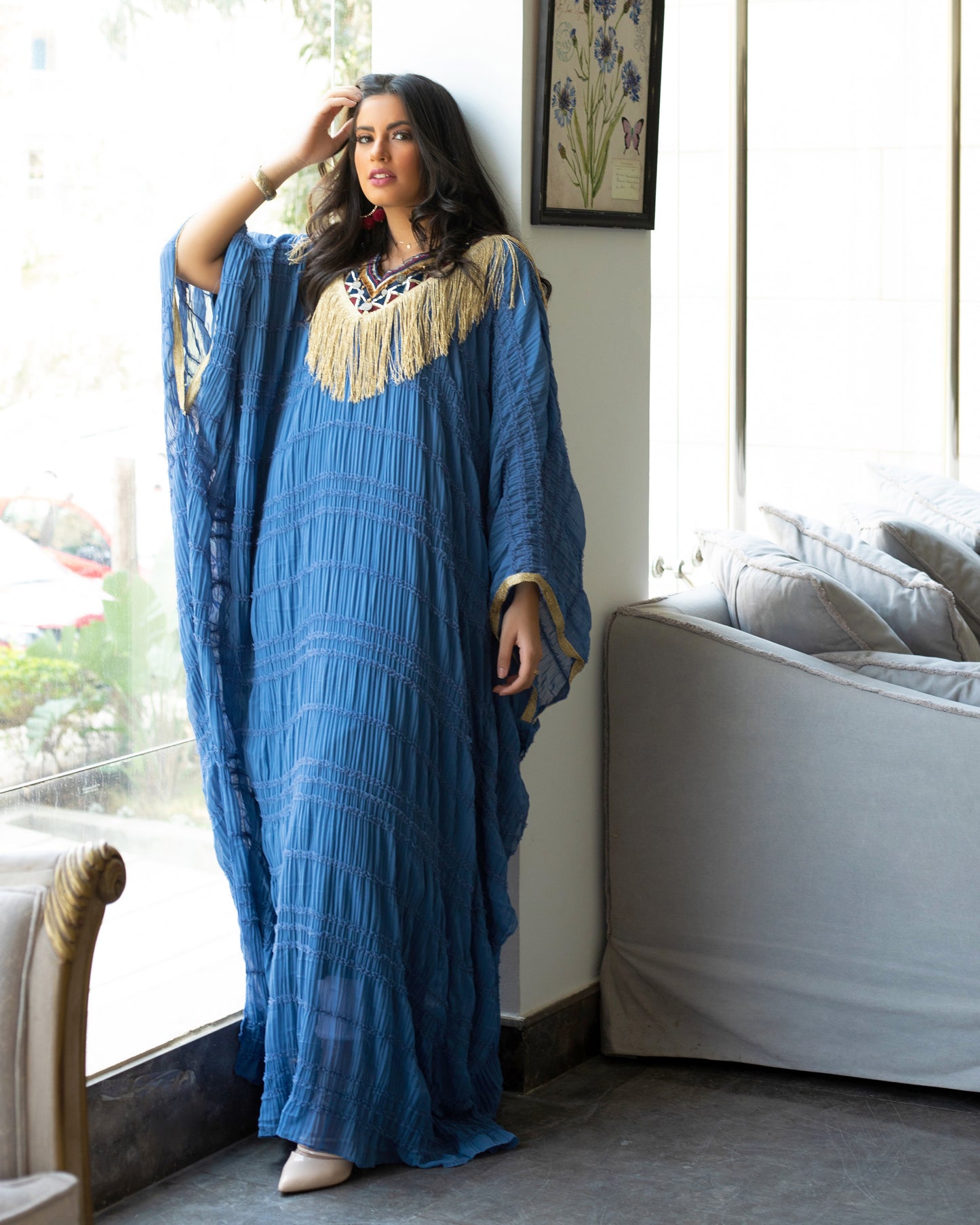 Blue Plysee Bedouin Kaftan