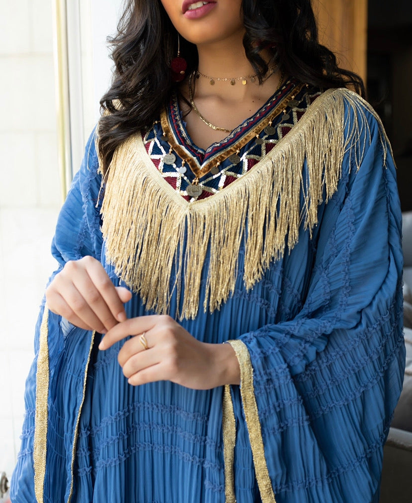 Blue Plysee Bedouin Kaftan